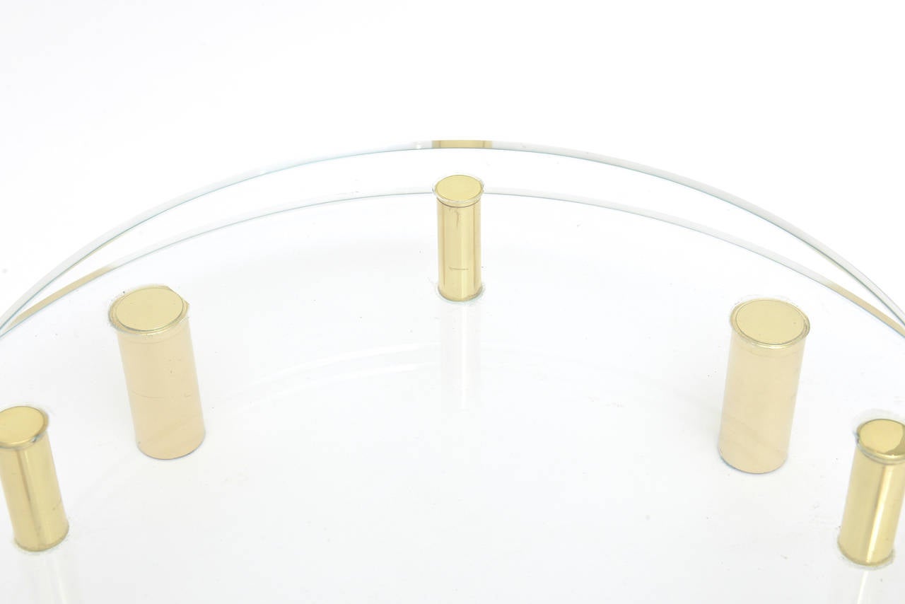American Modernist Two-Tiered Circular Brass and Glass Sculptural Centerpiece Vintage For Sale