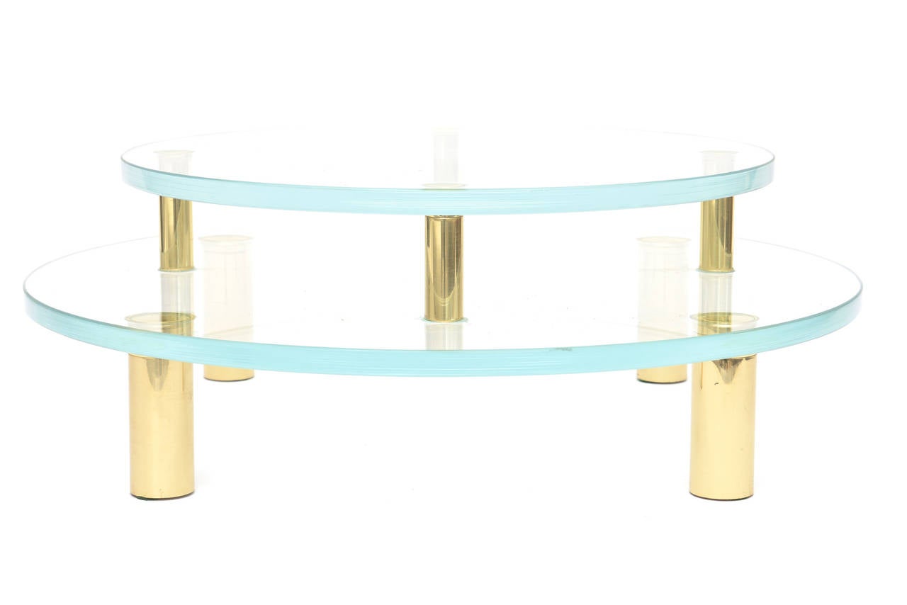 Modernist Two-Tiered Circular Brass and Glass Sculptural Centerpiece Vintage For Sale 1