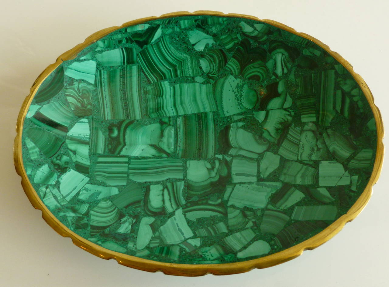 Mid-Century Modern Malachite and Brass Small Bowl or Dish