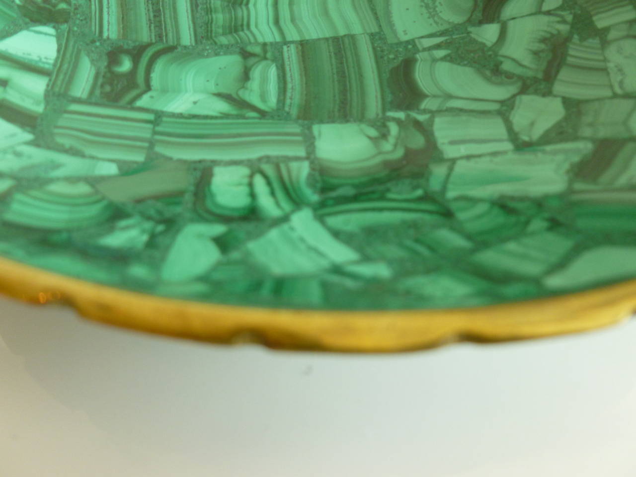 Mid-20th Century Malachite and Brass Small Bowl or Dish