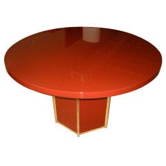 Vintage Sensational Italian Round Lacquered Table With Chrome Banding