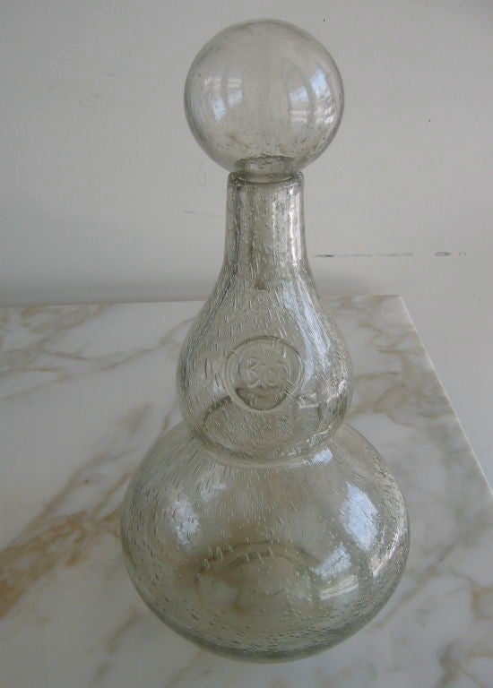 Monumental French Bubble Glass Decanter/Bottle Signed Biot