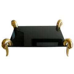 Vintage Sensational Black Lucite and Brass Swan Plateau/Tray