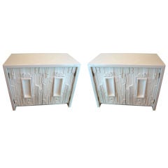 Pair Of Chic White Lacquered Cubist Bedside Tables