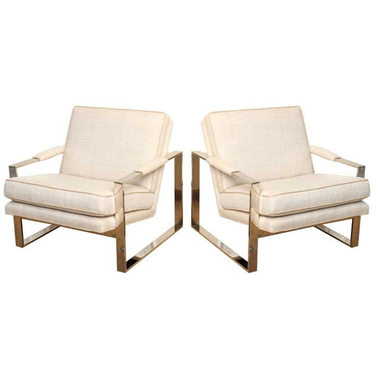 Classic Pair Of Milo Baughman Chrome Framed Armchairs