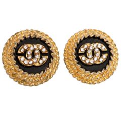 Iconic Chanel Black And Gold Clip On Earrings