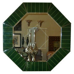 Sensational Green Lacquered Octagon Mirror By Karl Springer