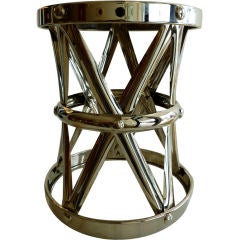 Vintage Polished Nickeled Silver Strapwork Drum Table/Stool