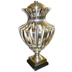 Urn Shaped Nickeled Silver Strapwork Cage Lamp
