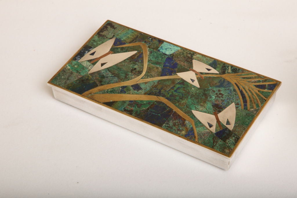 Amazing Signed Los Castillo Silver Plated and Brass Mosaic Box