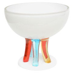 Signed Barbini White Cased and Colored leg Pedestal Bowl/ Compotete