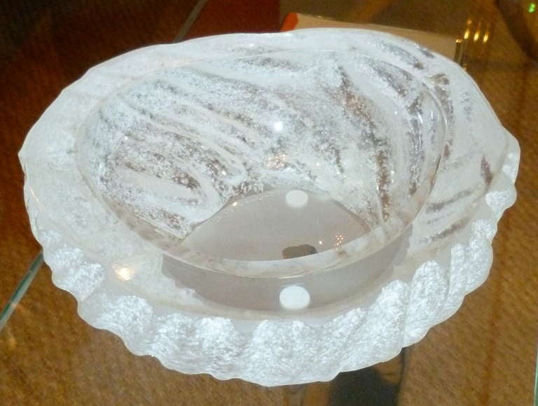 Italian Seguso Murano Vetri d'Arte Acid Etched Corrosso White Glass Bowl Vintage