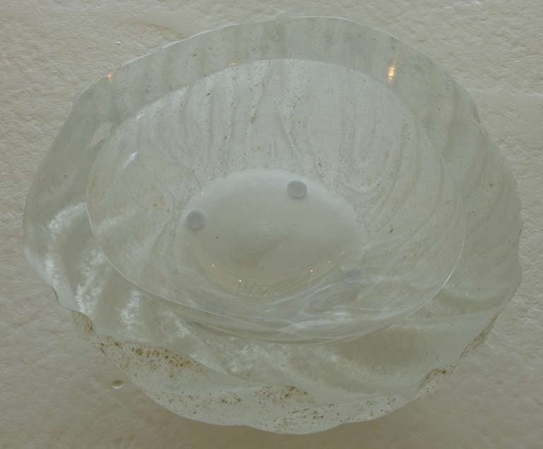 Modern Seguso Murano Vetri d'Arte Acid Etched Corrosso White Glass Bowl Vintage
