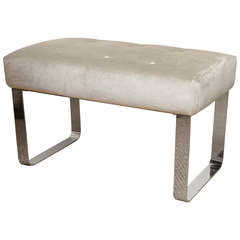 Milo Baughman Style Chrome and Upholstered Bench