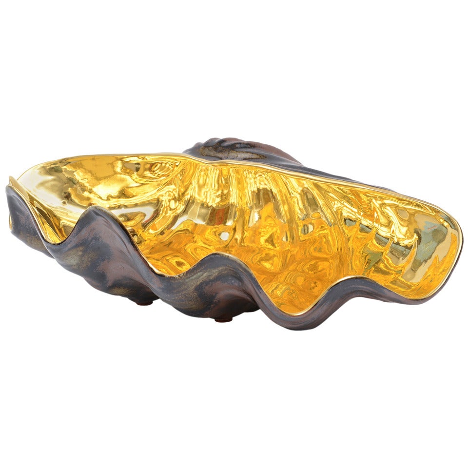 Magnificent Buccellati 24 Carot Gold Overlay over Porcelain Monumental Shell