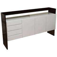 Milo Baughman White Lacquered, Lucite and Smoked Glass Console/Buffet/Cabinet