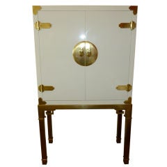 Amazing Mastercraft Brass and White Lacquered Bar Cabinet