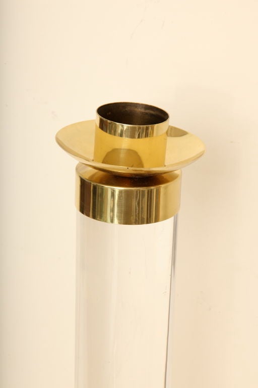 Monumental Italian Lucite and Polished Brass Candlesticks 1