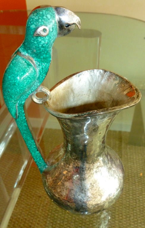 Alfred Villasana Mexican Silver And Turquoise Pitcher 2
