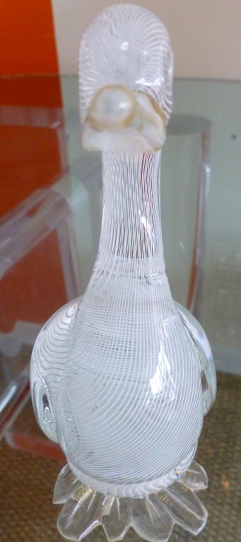 Pair of Italian Murano Glass Latticino Birds 1