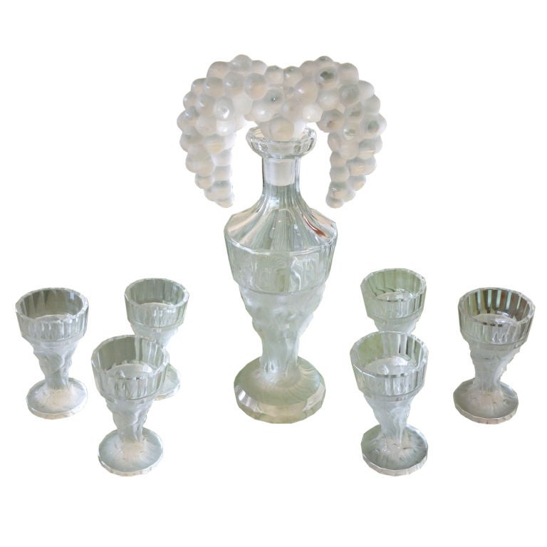 Amazing Lalique Style Art Deco Decanter and Cordial Set at 1stDibs