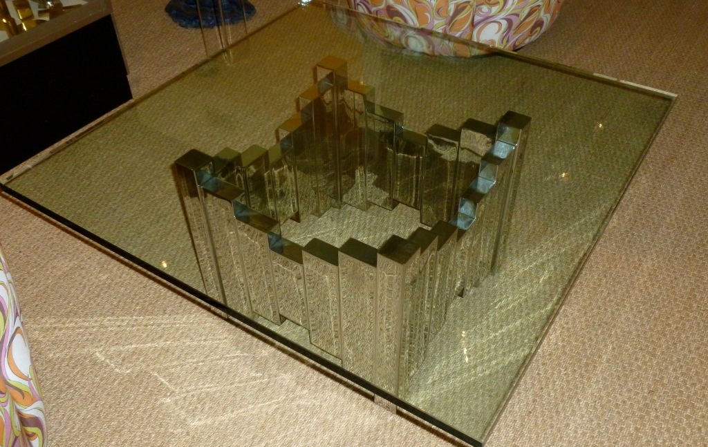 Paul Evans Style Chrome Cityscape Square Cocktail table