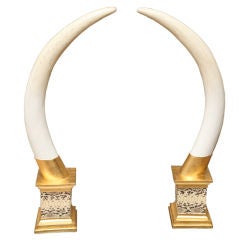 Stunning Pair of Bone Resin, Gold Leaf and Real Python Tusks