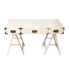Great White Lacquered Campaign Desk with Nickel Silver