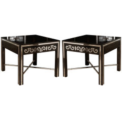 Amazing Pair of Mastercraft Ebonized and Silver End Tables