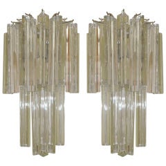 Pair of  Murano Italian Venini Prism Crystal Sconces