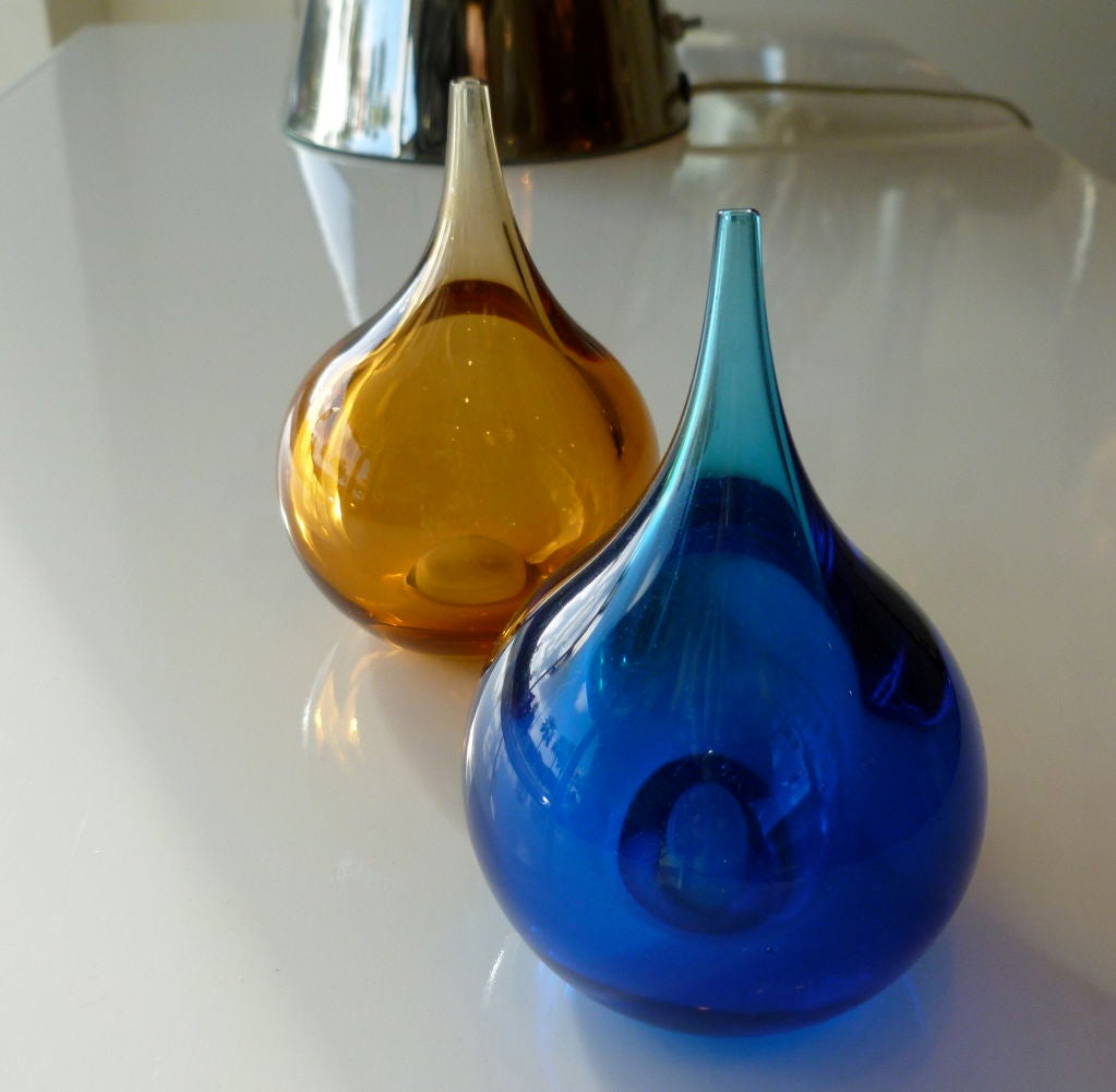 Pair of Swedish Glass Tear Drop Salt and Pepper Shakers