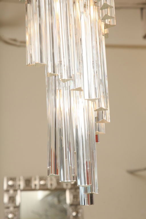 Mid-Century Modern Italian Murano Spiral Crystal Glass Prism Chandelier by Venini