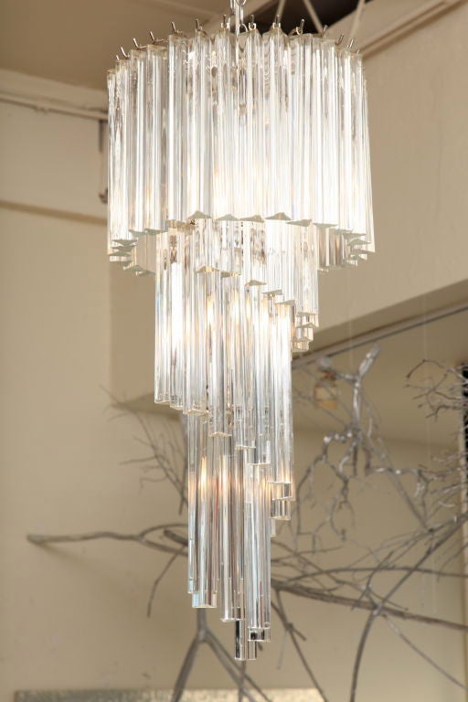 Italian Murano Spiral Crystal Glass Prism Chandelier by Venini In Good Condition In North Miami, FL