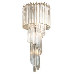 Italian Murano Spiral Crystal Glass Prism Chandelier by Venini