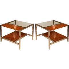 Pair of  Milo Baughman Rosewood and Chrome Side Tables
