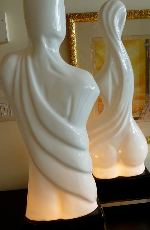 American Monumental Pair of  Dramatic Male/Female Torso Lamps