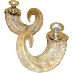 Pair of Austrian Carl Aubock Ram's Horn Candlesticks