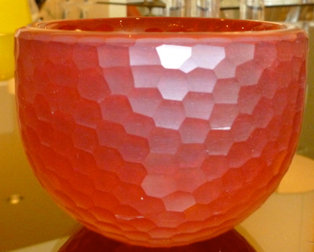 Italian Murano Battutto Red Glass Bowl