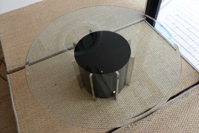 Round Architectural Black,  Silver and Glass Drum Cocktail Table