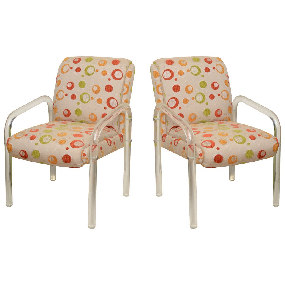 Pair of Leon Rosen for Pace  Lucite and Upholstered Side/Desk Chairs
