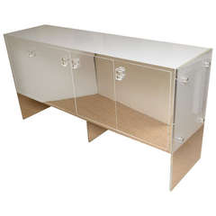 Used Lucite, Steel and White Lacquered Cabinet, Buffet or Console