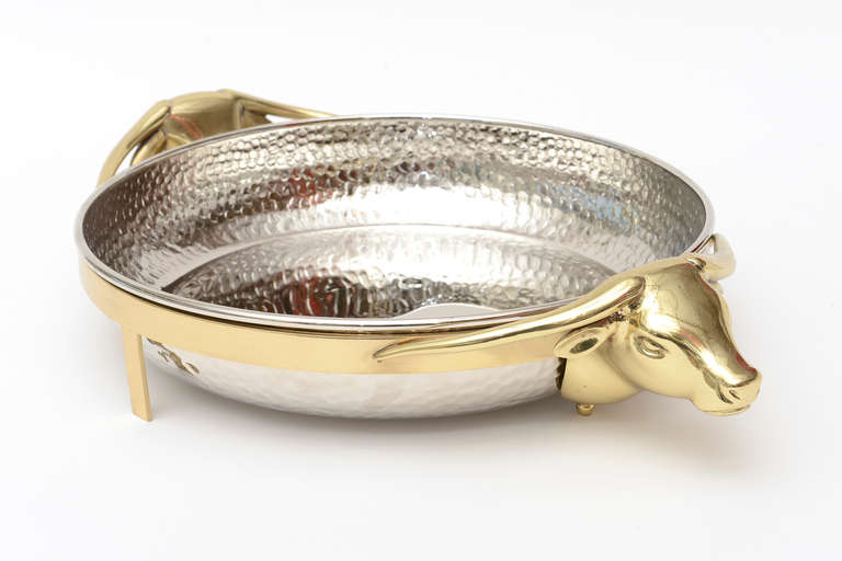 Modern Hand-Hammered Silver and Polished Brass 