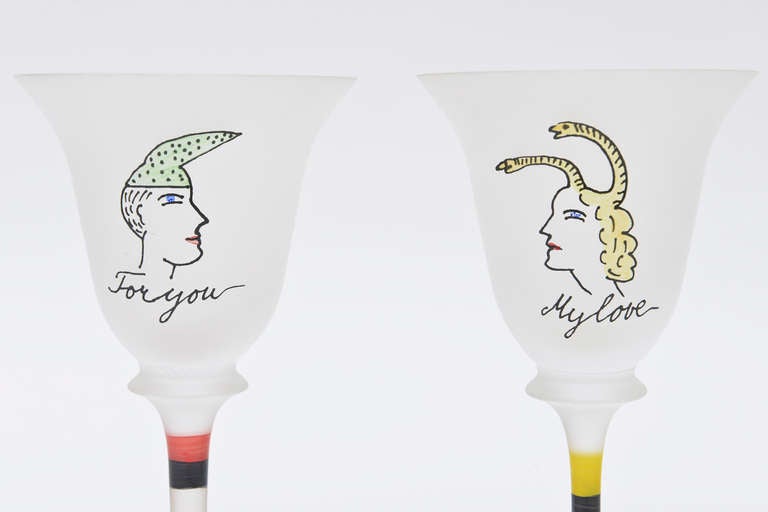 Aesthetic Movement Cocteau Inspired Romantic Ulrica Hyman Kosta Vintage Kosta Boda Glass Goblets