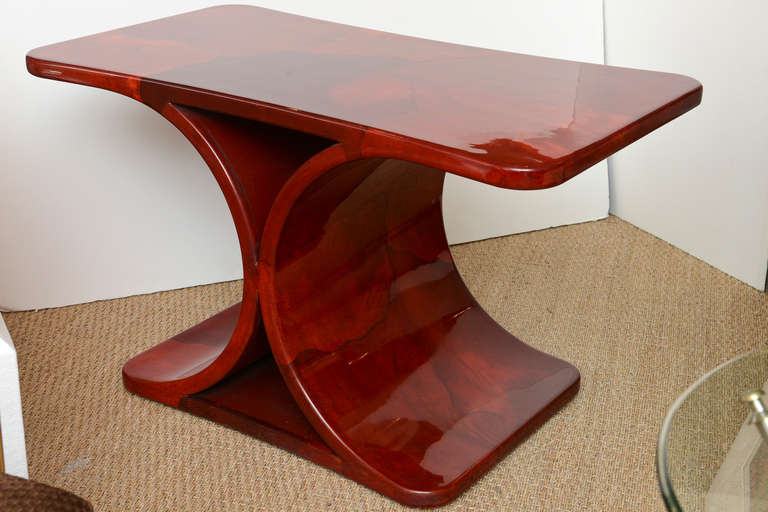 Modern Spectacular Red Lacquered Goatskin Karl Springer Side/End Table