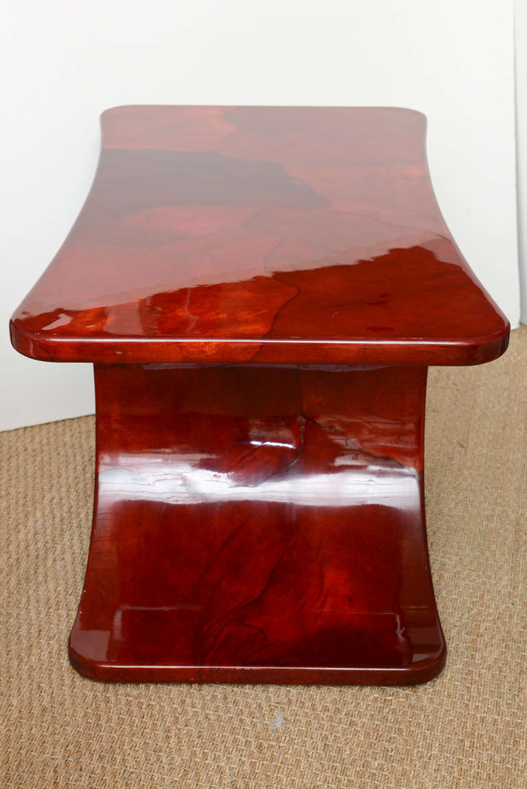 American Spectacular Red Lacquered Goatskin Karl Springer Side/End Table