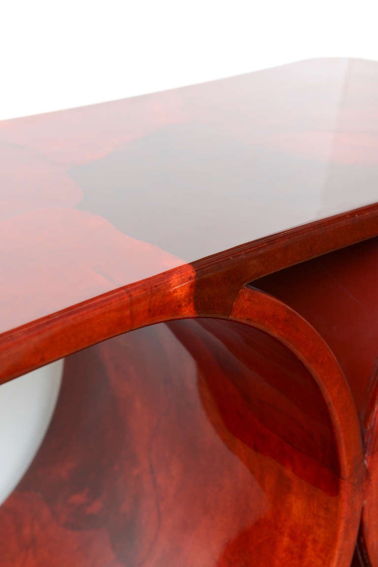 Spectacular Red Lacquered Goatskin Karl Springer Side/End Table 2