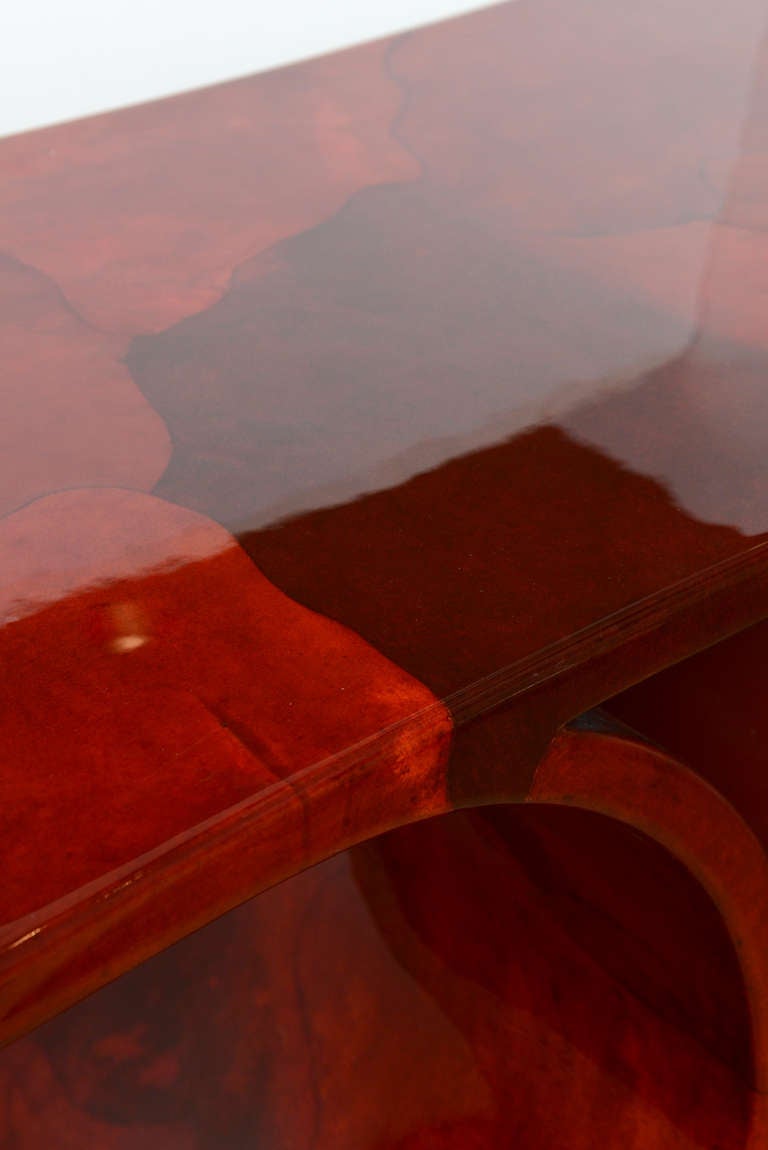 Spectacular Red Lacquered Goatskin Karl Springer Side/End Table 3