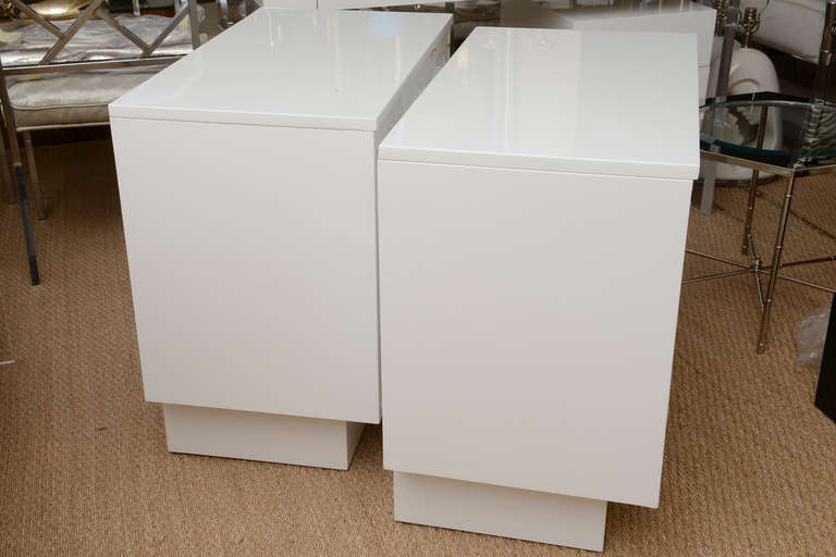  White Lacquered over Wood Sculptural Night Stands or End Tables Vintage 1