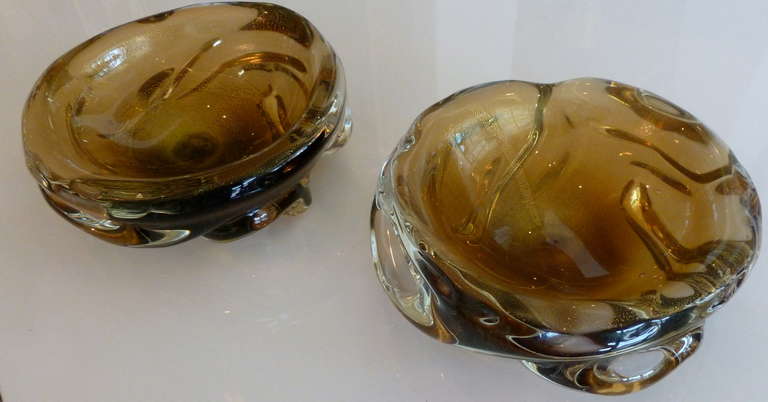 Mid-20th Century Pair of Stunning italian Murano Flavio Poli Glass Bowls