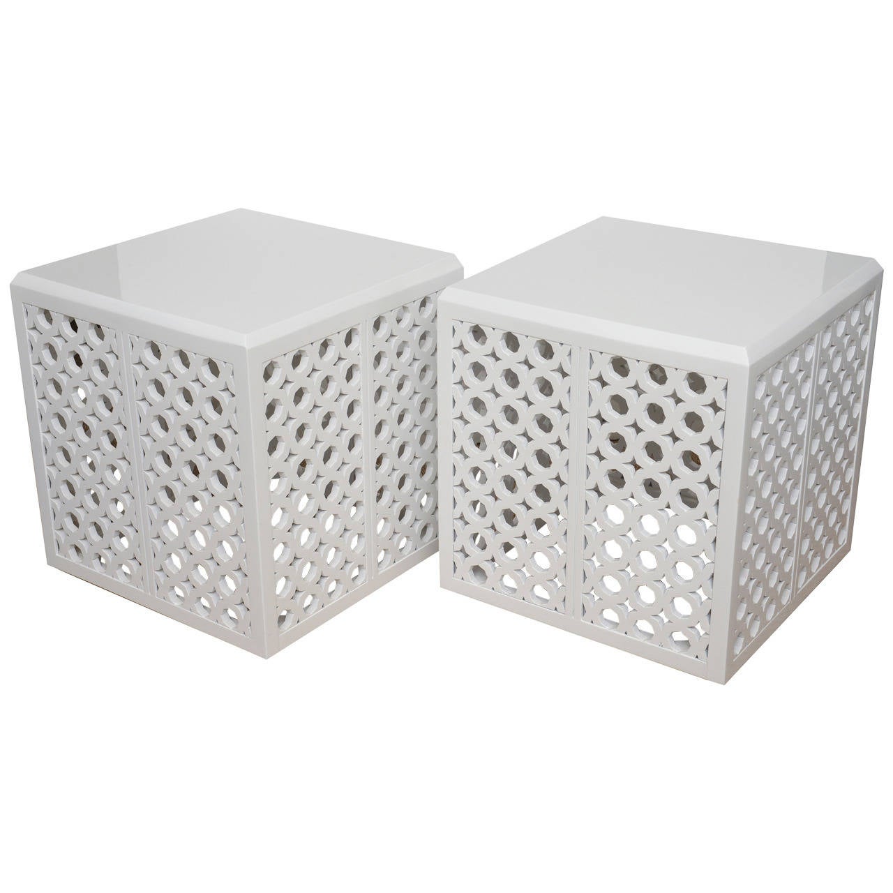 Pair of White Lacquered Graphic Sculptural Cube Side Tables at 1stDibs